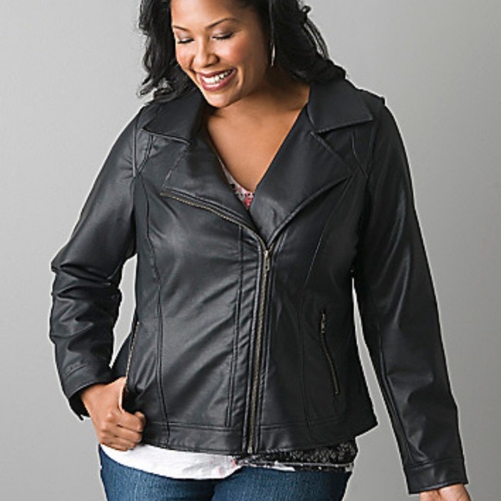 Lane Bryant Black Faux Leather Moto Jacket